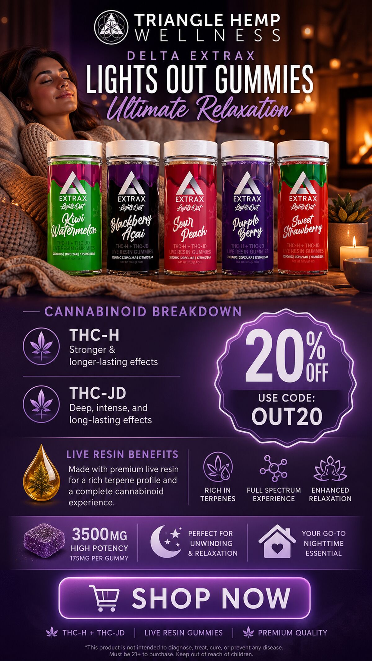 Delta Extrax Lights Out 3500mg Gummies - 20% Off with code OUT20"